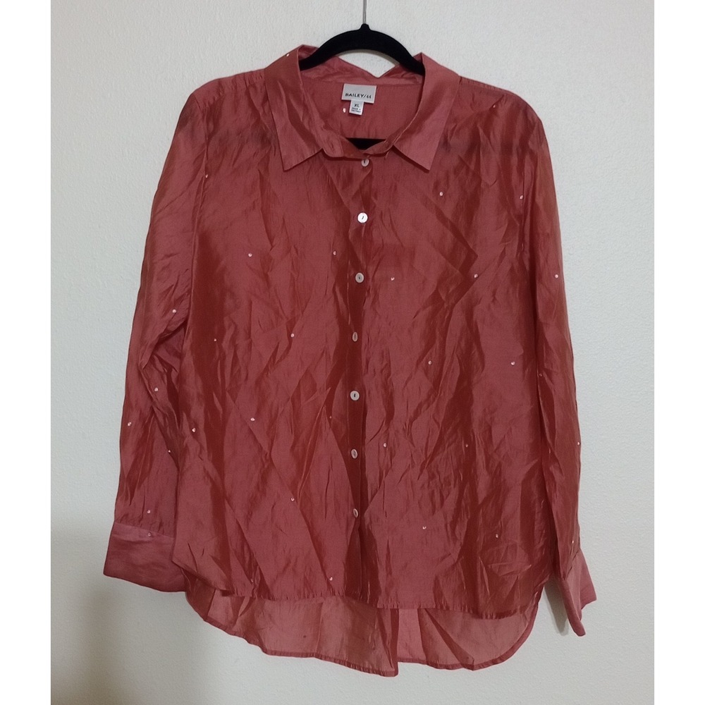 Bailey 44 Womens XL Burnt Orange Sequin Embellished Lyocell Button Up Shirt Top